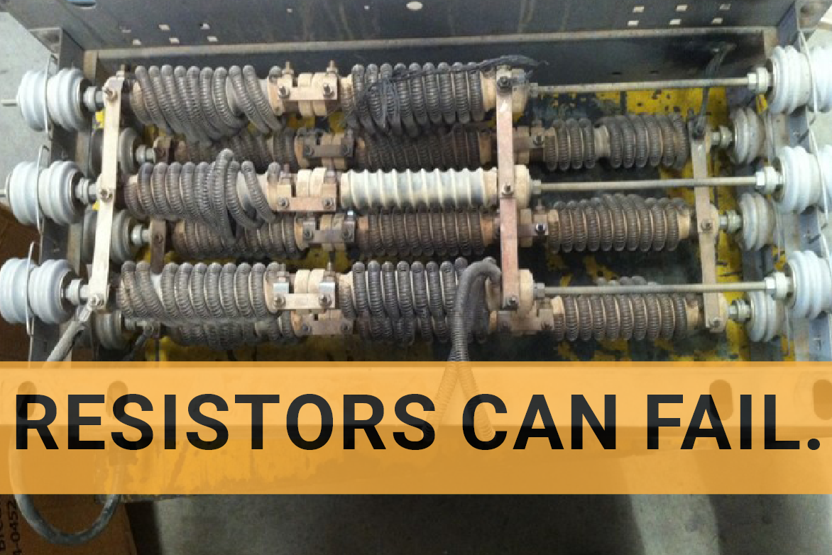 Resistors can fail text over an image of old resistors